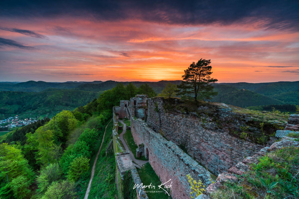 Fotograf der Elemente Landschaft Abendrot Burg Neuscharfeneck