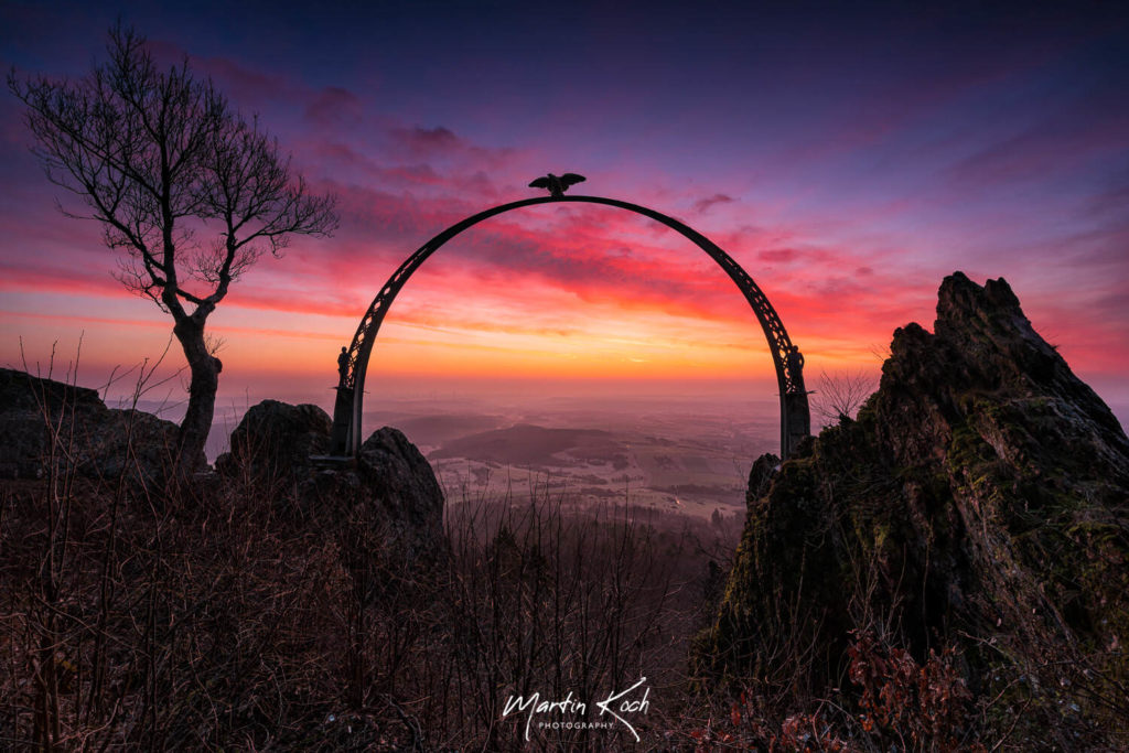 Fotograf der Elemente Landschaft Morgenrot Adlerbogen Donnersberg